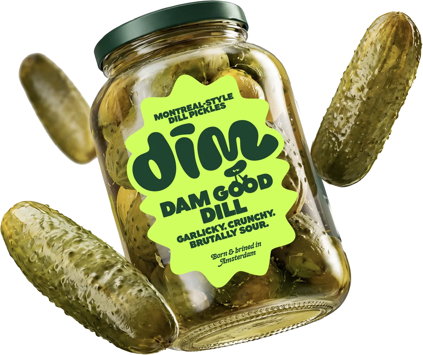 Dim Pickles jar floating between pickles