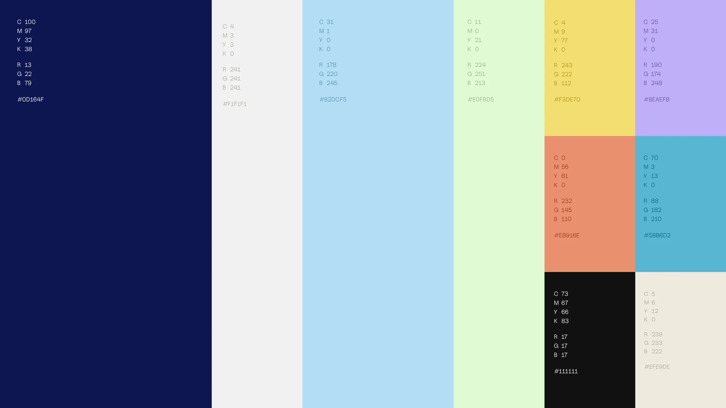 Ditto colour palette with navy, light blue, mint, yellow, lilac and coral