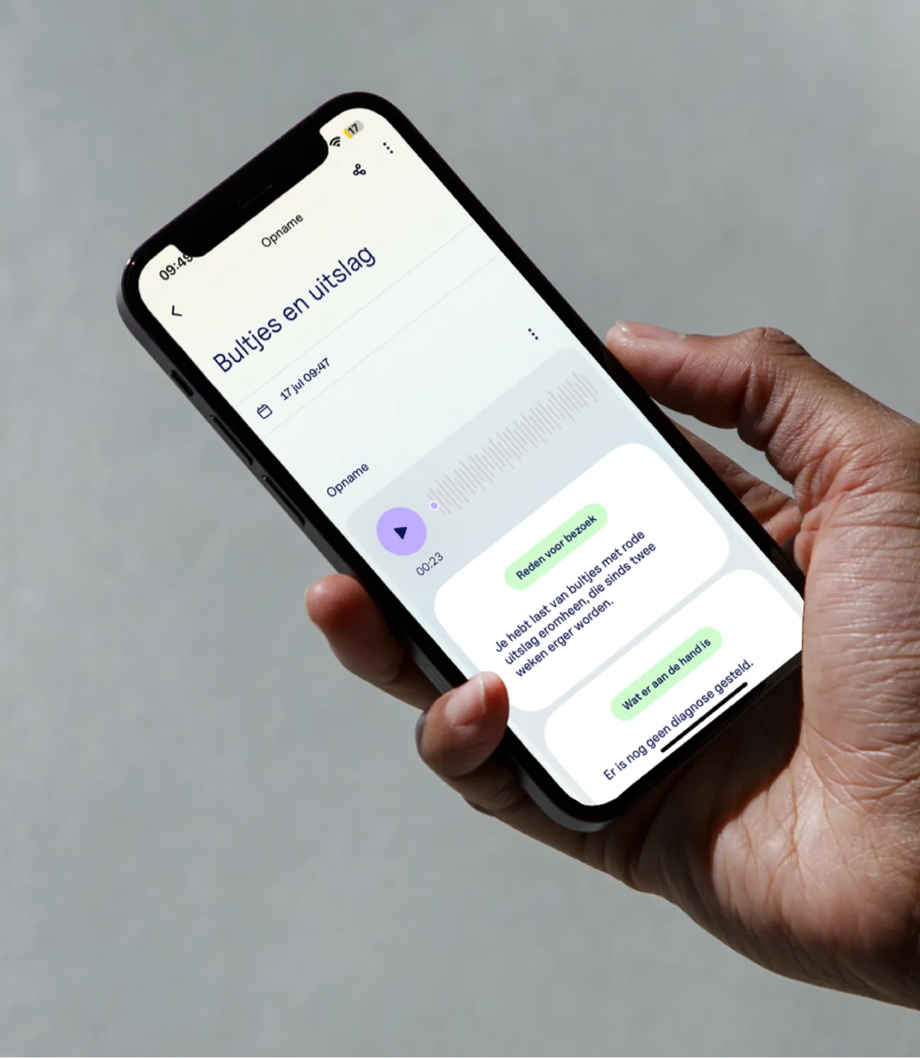 Ditto app showing a recorded doctor’s appointment and summary