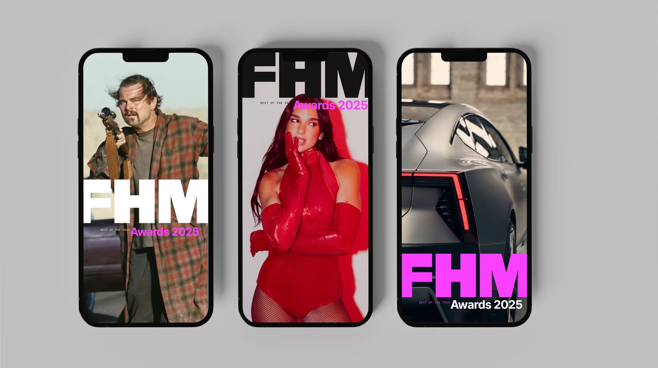 FHM Awards 2025 Instagram stories on three phones