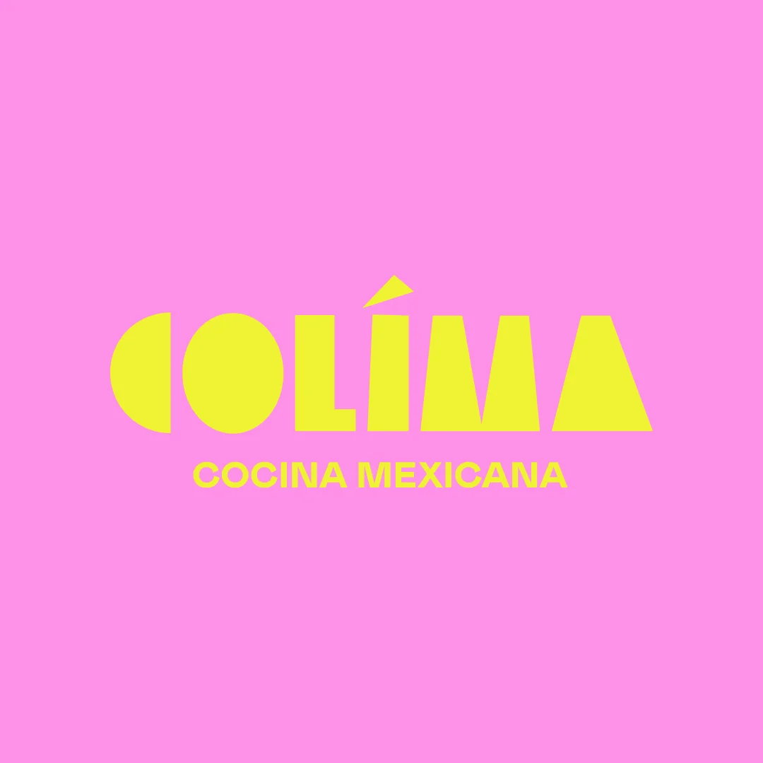 Colima, Cocina Mexicana logo in yellow on pink
