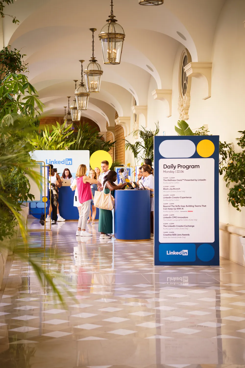Daily programme signage in the hotel lobby