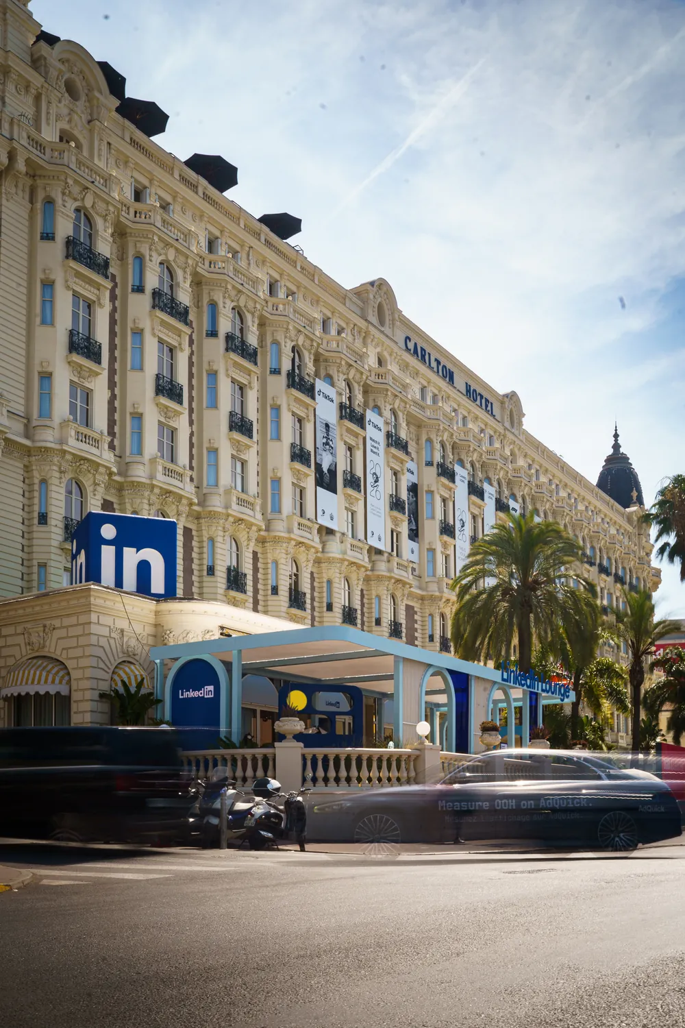 Hotel facade on the Croisette with the LinkedIn pavilion