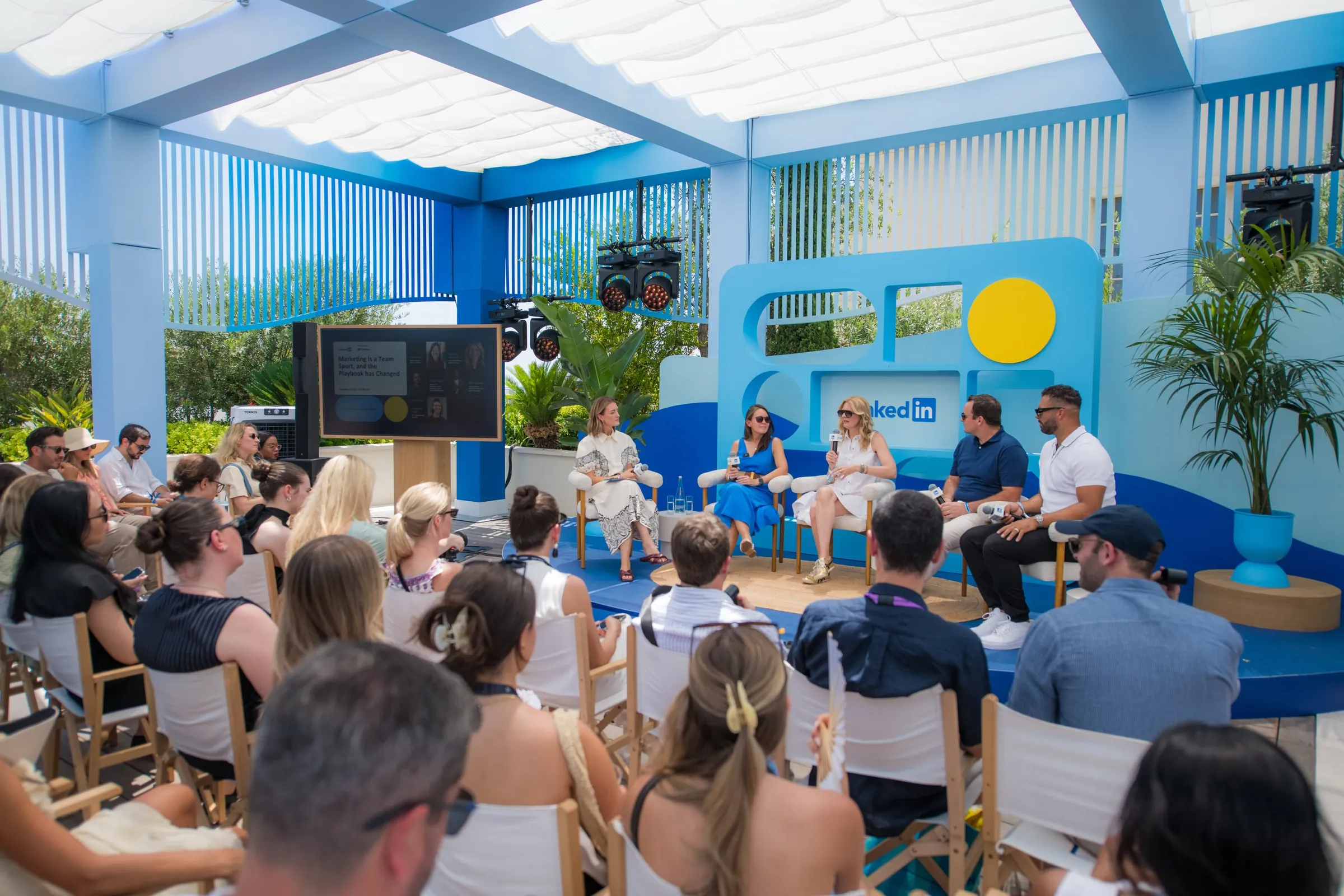 Audience at a talk on the LinkedIn stage