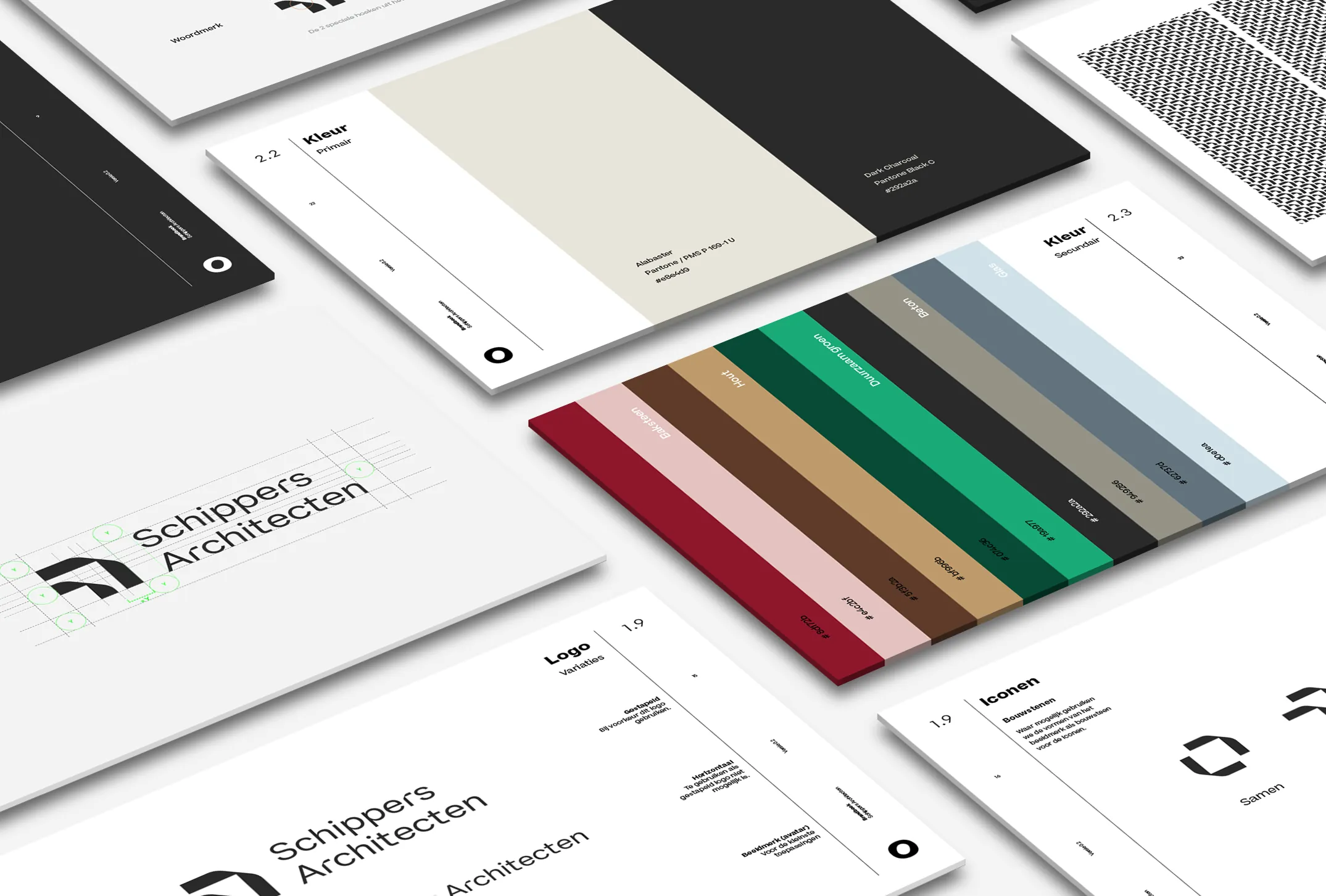Schippers Architecten brand guidelines: wordmark, colours and icons