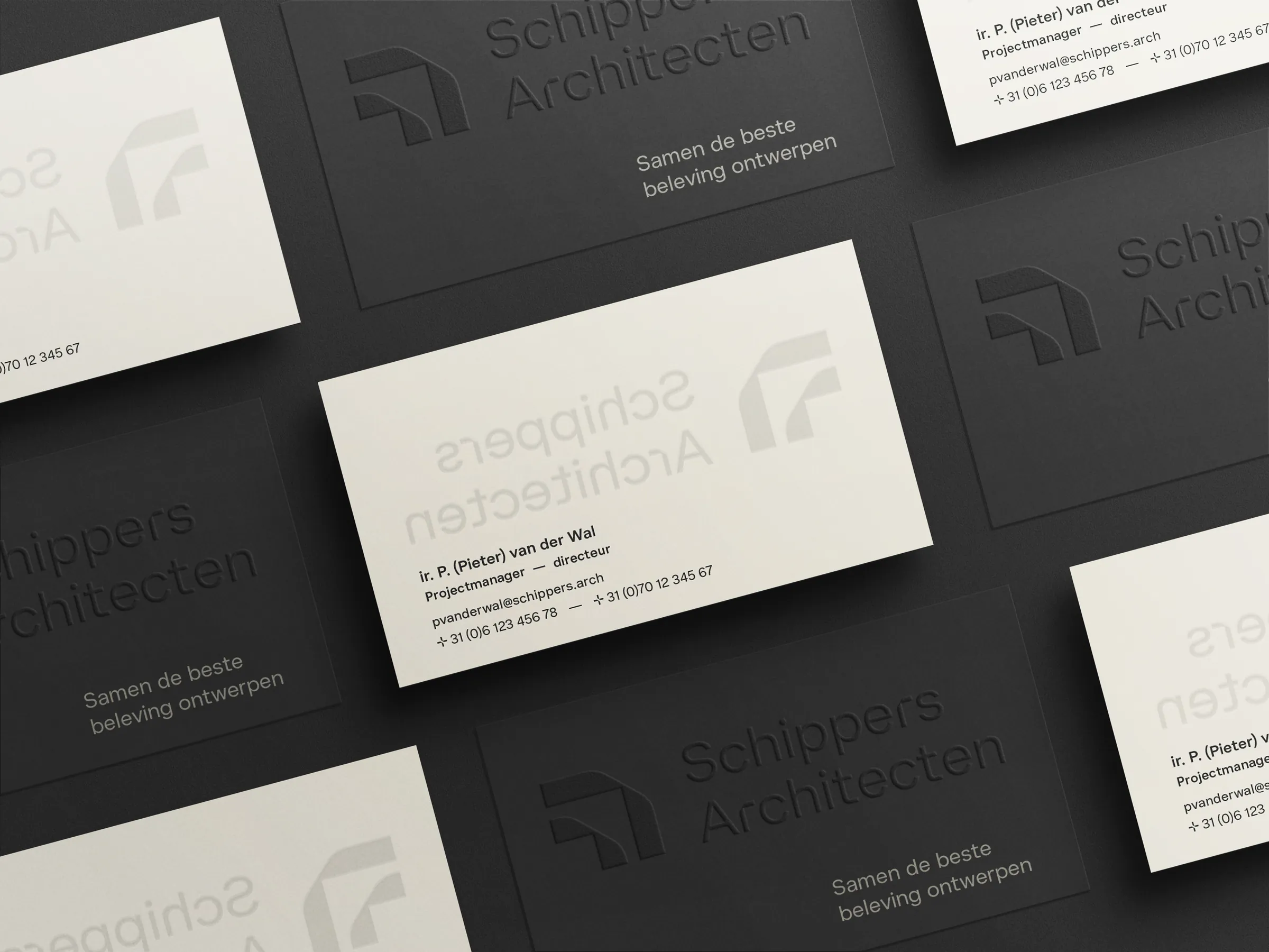 Schippers Architecten business cards and black embossed stationery