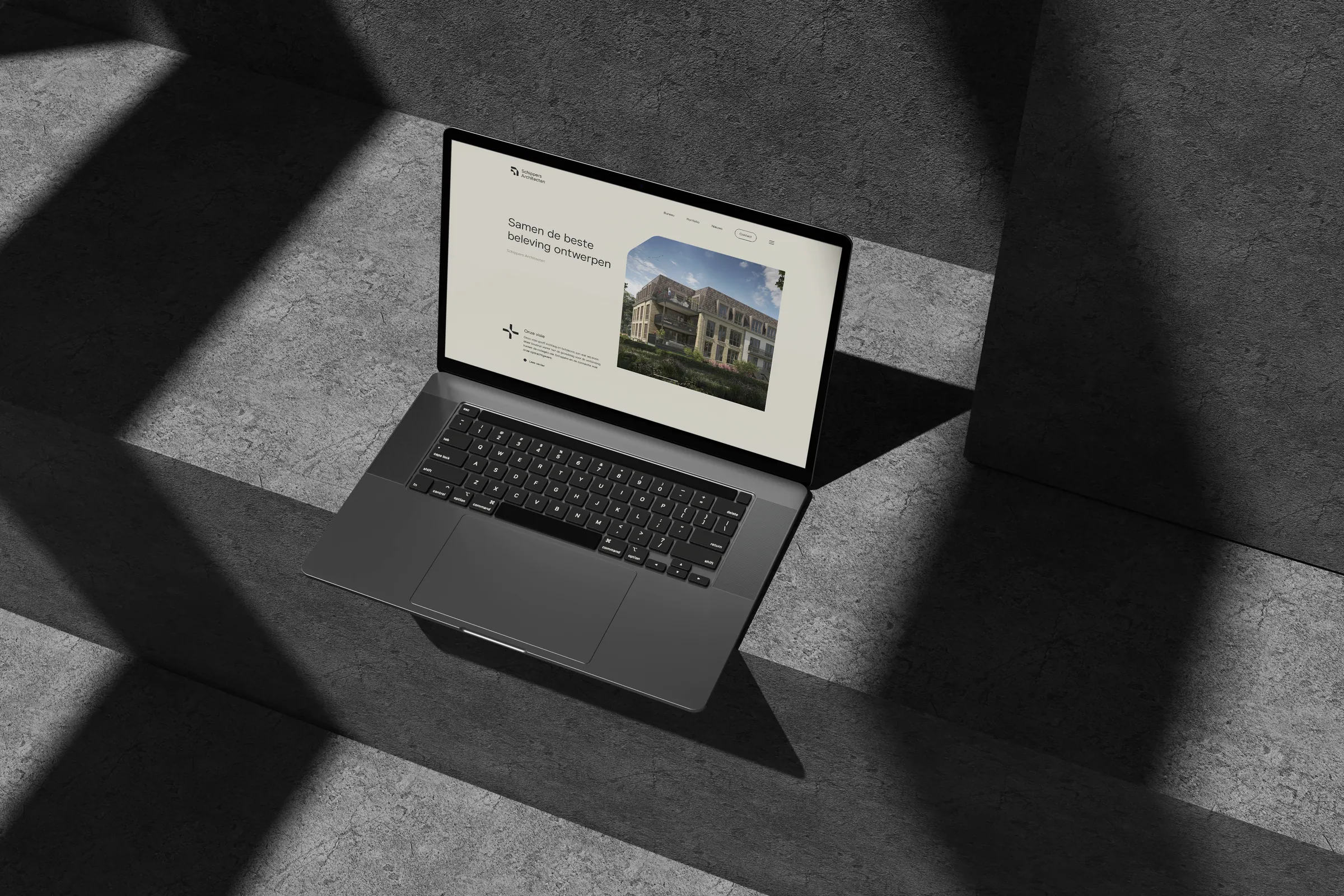 Schippers Architecten homepage on a laptop
