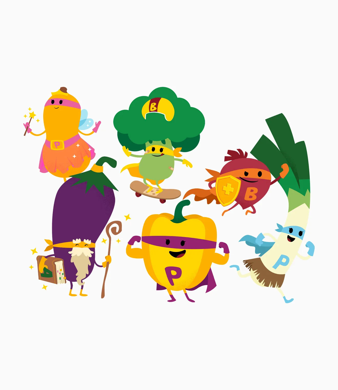 The Soeperhelden line-up of vegetable characters